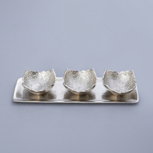 Plateau de service multifonctionnel en aluminium Art Déco, ensemble cadeau pour mariage, Diwali, Ramadan, comprenant 3 bols, écologique, compatible lave-vaisselle, décoratif - Product Image 1