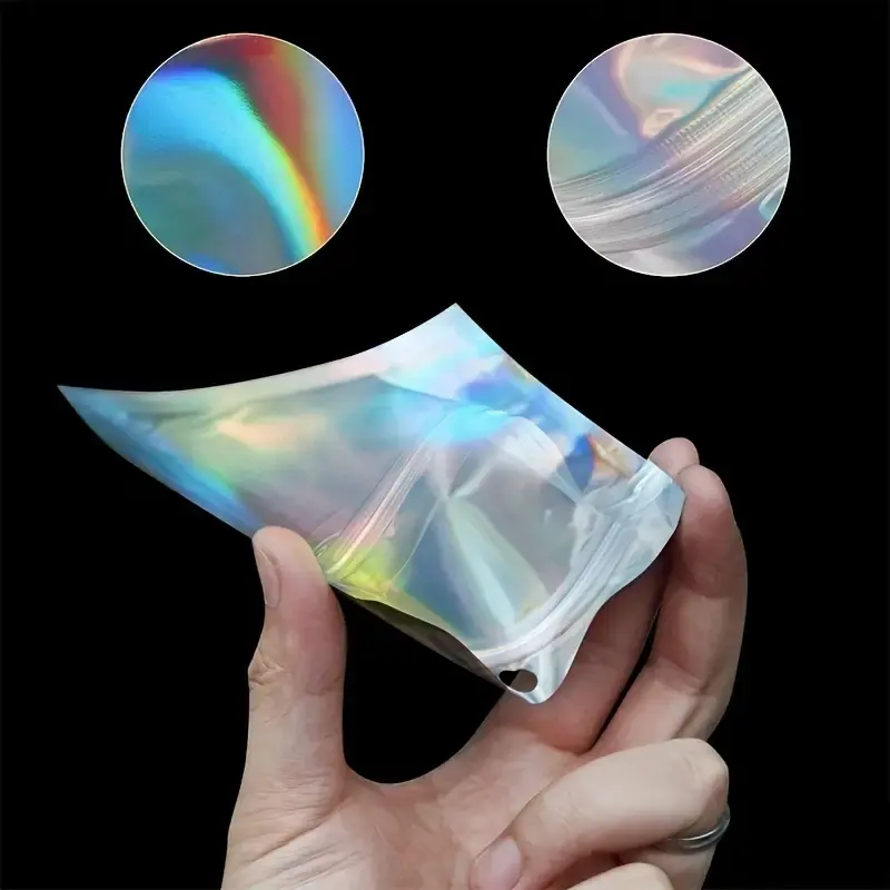 Customized Printed Colored Metallic Heat Sealing Plastic Holographic Laser Aluminum Foil Gold Zip Lock Mylar Bag For Candy Gifts