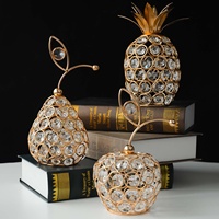 Centre de table élégant en cristal et métal en forme d'ananas et de poire, bougeoir en cristal, ornement de fruit creux pour la maison et les fêtes