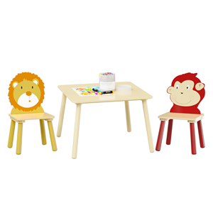Set Meja dan 2 Kursi Anak Modern 3-Piece Kayu Solid+MDF Set Makan Balita (Singa & Monyet) - Product Image 5