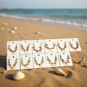 Tobillera con Cuentas de Arcilla y Conchas, Acero Inoxidable, Hecha a Mano, 12 Piezas, Joyería de Moda - Product Image 2