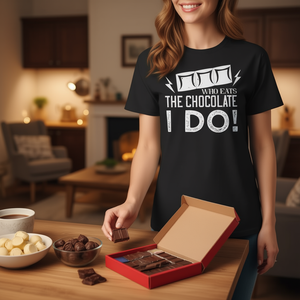 Camiseta para amantes del chocolate Who Eats The Chocolate I Do, camiseta gráfica, talla unisex para adultos - Product Image 3