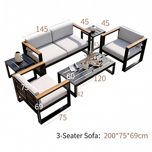 Ensemble <span class=keywords><strong>de</strong></span> canapés d'extérieur <span class=keywords><strong>en</strong></span> <span class=keywords><strong>aluminium</strong></span> <span class=keywords><strong>de</strong></span> qualité commerciale, avec accoudoirs <span class=keywords><strong>imitation</strong></span> <span class=keywords><strong>bois</strong></span>, mobilier <span class=keywords><strong>de</strong></span> patio imperméable pour projets hôteliers, villas et complexes hôteliers - Product Image 2