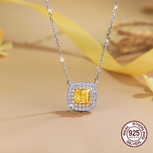 Collar con Colgante de Circonita Cúbica Amarilla Brillante, Plata de Ley S925, Doble Halo, Diamante Sintético Tipo <span class=keywords><strong>Canario</strong></span>, Joyería para Uso Diario y Bodas - Product Image 1