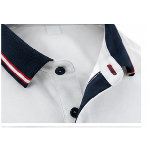 Polo blanc pour homme, manches courtes, coupe classique, coton Oxford, bordure contrastée, poche, col rayé rouge marine, vêtements décontractés - Product Image 6