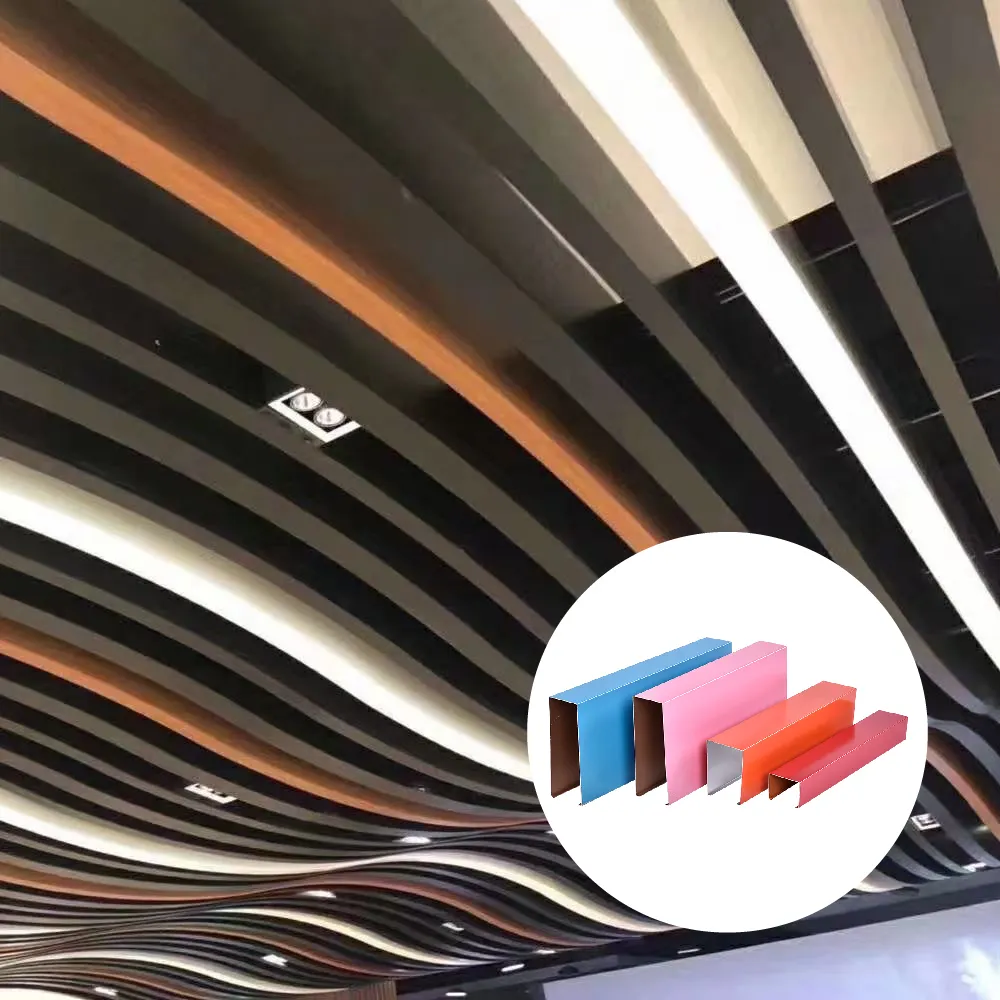 Customized 3D Wavy Metal Aluminum Baffle Ceiling Profiles Pop False Ceiling Design for Hall Reception Commercial Building