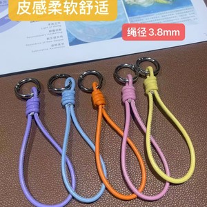 Handmade <b>Red</b> PU Leather Keychain With Stainless Steel Ring Portable Keyring For Bag Phone <b>Bracelet</b> - Product Image 5