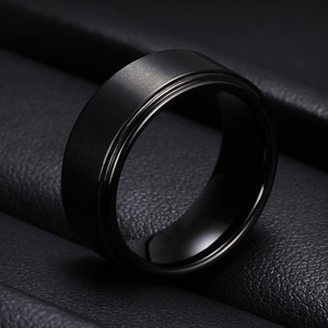 Men's Black <b>Brushed</b> Tungsten Steel Ring 8Mm Minimalist Fashion Geometric Design Gift Jewelry Accessory - Product Image 3