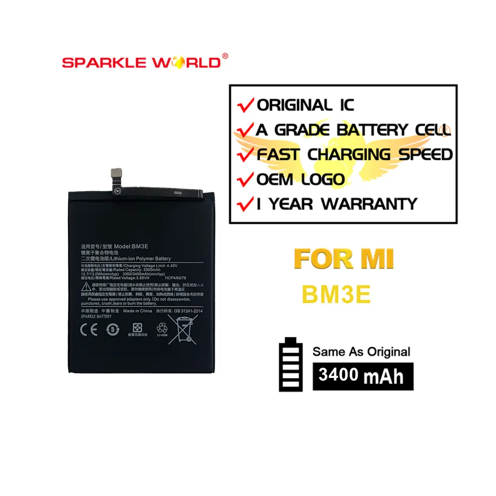 Xiao Mi Original Phone Battery BM3E For Xiaomi Mi 8 Mi8 M8 Real 3400mAh High Quality Replacement Battery Free