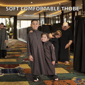 Comfortable Soft Breathable Polyester Winter Summer Muslim Clothing <b>Islamic</b> Jubbah Saudi Moroccan Thobe for Child Unisex - Product Image 2