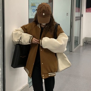 Women's Fleece <b>Lined</b> Baseball Jacket Solid Color Thick Warm Autumn Winter Outerwear Harajuku Style Loose Fit Casual <b>Coat</b> - Product Image 2