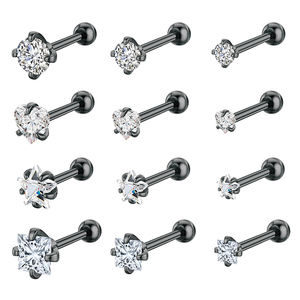Conjunto de 4 pendientes de anillo de cartílago de acero inoxidable de 18G, joyería de <span class=keywords><strong>Piercing</strong></span> de circón Helix Tragus <span class=keywords><strong>Daith</strong></span> para mujeres y niñas, boda <span class=keywords><strong>Daith</strong></span> - Product Image 3