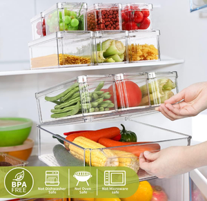 Paquete de 10 contenedores Organizadores de plástico transparente para refrigerador, tapas apilables para almacenamiento de alimentos, nevera, bebidas, frutas, encimeras de cocina - Product Image 5