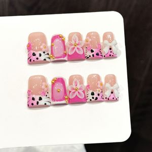 Uñas Artificiales con Forma <span class=keywords><strong>de</strong></span> Estrella Y2K, Diseño Floral 3D, Estilo Francés Ombre, 10 Piezas Reutilizables, Hechas a Mano, Diseños Variados - Product Image 4