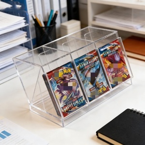 Clear Acrylic 3-Slot <b>Desktop</b> Storage Organizer Vertical Cubby <b>Shelf</b> Pre-Assembled Modern Plastic Display Rack for Trading Cards - Product Image 4