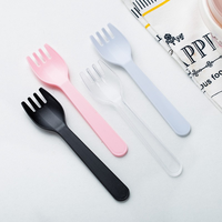 Ensembles d'ustensiles jetables biodégradables en plastique avec cuillère-fourchette à embout plat, compacts et portables pour plats à emporter, noirs