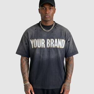 T-shirt Streetwear Personnalisé Lavé Effet Vieilli Coton Lourd Surdimensionné Vierge Vente en Gros T-shirt Homme TKAN917 - Product Image 2