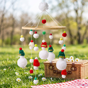 Jouet musical en bois <span class=keywords><strong>de</strong></span> <span class=keywords><strong>Noël</strong></span> pour bébé, clochettes <span class=keywords><strong>de</strong></span> lit apaisantes, suspendu à la poussette, avec père <span class=keywords><strong>Noël</strong></span> et hochets, mobile musical pour bébé - Product Image 1