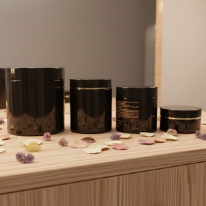 In Stock 50ml 60ml 80ml 100ml 120ml 150ml 200ml 250ml Skin Care Cream Black PET <b>Plastic</b> <b>Jars</b> with Black Lids 2oz 4oz 8oz 12oz - Product Image 1