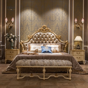 Set di mobili da camera da <span class=keywords><strong>letto</strong></span> classici reali di qualità testiera alta cornice King Size <span class=keywords><strong>letto</strong></span> intagliato in legno antico con tavolino - Product Image 2
