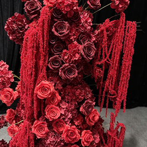 Columna Floral de Amaranto Realista de Seda Roja Borgoña de Dos Piezas para Fondo de Arco de Boda, Graduación y Día de la Madre - Product Image 3