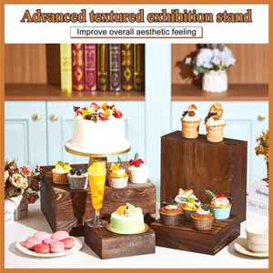 Juego de 4 Soportes para Tartas de Madera Rústicos Hechos a Mano, Acabado Negro Marrón, Caja de Exhibición Ecológica para Bodas y Fiestas, Disponible OEM - Product Image 6