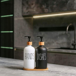 Dispenser di sapone per mani e piatti <span class=keywords><strong>in</strong></span> <span class=keywords><strong>vetro</strong></span> da cucina di alta qualità Dispenser di sapone ricaricabile per piatti bianchi da 500ML/16 once - Product Image 4