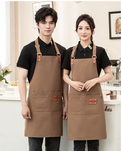 ผ้ากันเปื้อนเอวแบบไม่มีแขน ผ้าแคนวาสกันน้ำ สำหรับเชฟในครัว ใช้ในร้านอาหาร ร้านชานม ร้านกาแฟ พนักงานเสิร์ฟ พร้อมพิมพ์โลโก้ตามสั่ง - Product Image 1