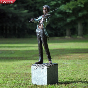 YOUFINE Statue en bronze <span class=keywords><strong>d</strong></span>'enfants jouant du double basse, sculpture musicale pour enfants pour salle de concert et jardin de théâtre - Product Image 5