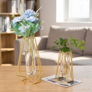 Modern Tabletop Vase Gold Plated <b>Iron</b> Glass Home Decoration - Product Image 1