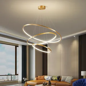 Lustre de iluminação de cobre d1079, pingente minimalista com 3 camadas para sala de jantar e sala de estar