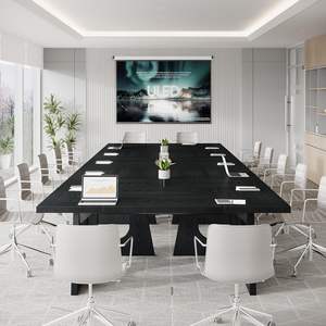 Juego de 2 Piezas de Mesa de Conferencia Negra Rectangular, <span class=keywords><strong>Escritorio</strong></span> de Reuniones de Oficina, Mesa de Reuniones Moderna de Madera para Sala de Juntas para 6-8 Personas - Product Image 2