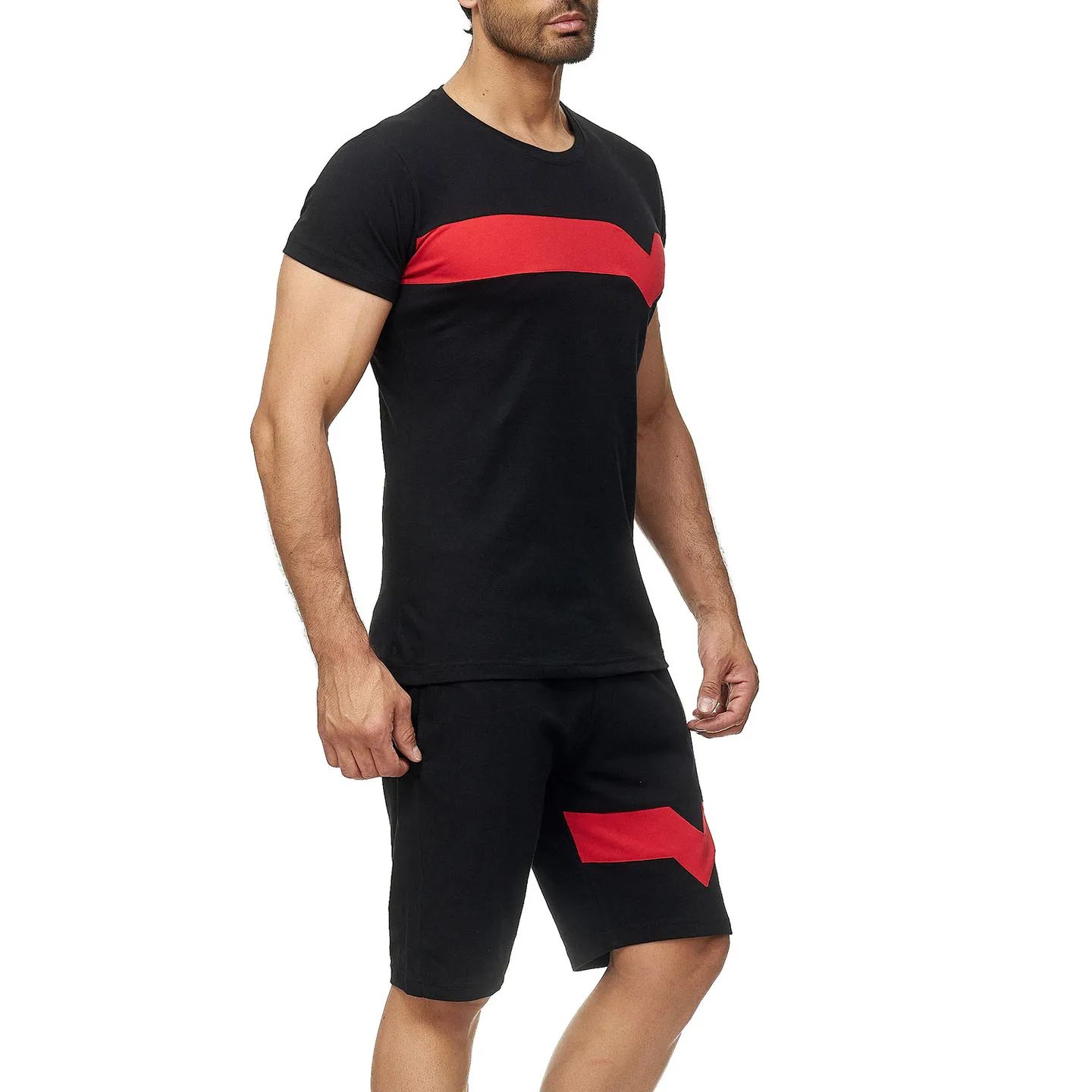 2021 Summer sports men's short-sleeved cotton color matching casual sportwear jogging suit for men two piece short set
