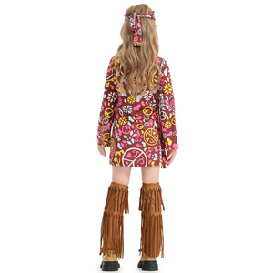 Disfraz de discoteca hippie de Halloween para mujer de los años 60 y 70, disfraz de fiesta con estampado de flores para chico, <span class=keywords><strong>ropa</strong></span> para niños - Product Image 6
