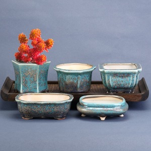 Pot de fleurs en émail turquoise respirant et résistant à la corrosion pour plantes succulentes et bonsaïs, pour bureau, sur pied ou suspendu - Product Image 1