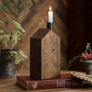 Portavelas de Madera Maciza con Forma de Casa, Estilo Antiguo, Decoración para el Hogar, Regalo de Boda - Product Image 2