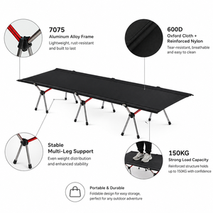 <span class=keywords><strong>Lit</strong></span> de camping pliable ultraléger en nylon renforcé, réglable en <span class=keywords><strong>hauteur</strong></span>, portable pour l'extérieur - Product Image 3