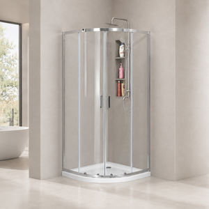 Mampara de <span class=keywords><strong>Ducha</strong></span> de Esquina Neo-Angular <span class=keywords><strong>con</strong></span> Doble Puerta Corredera, Nicho <span class=keywords><strong>con</strong></span> Estante y Plato para Baño Comercial - Product Image 1