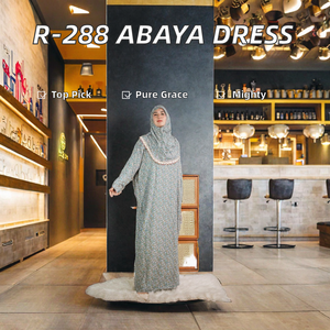 Robe Abaya de prière fantaisie R-288 en dentelle, style islamique ample, grande taille, manches longues, imprimé par transfert thermique, pour femmes, en polyester - Product Image 2