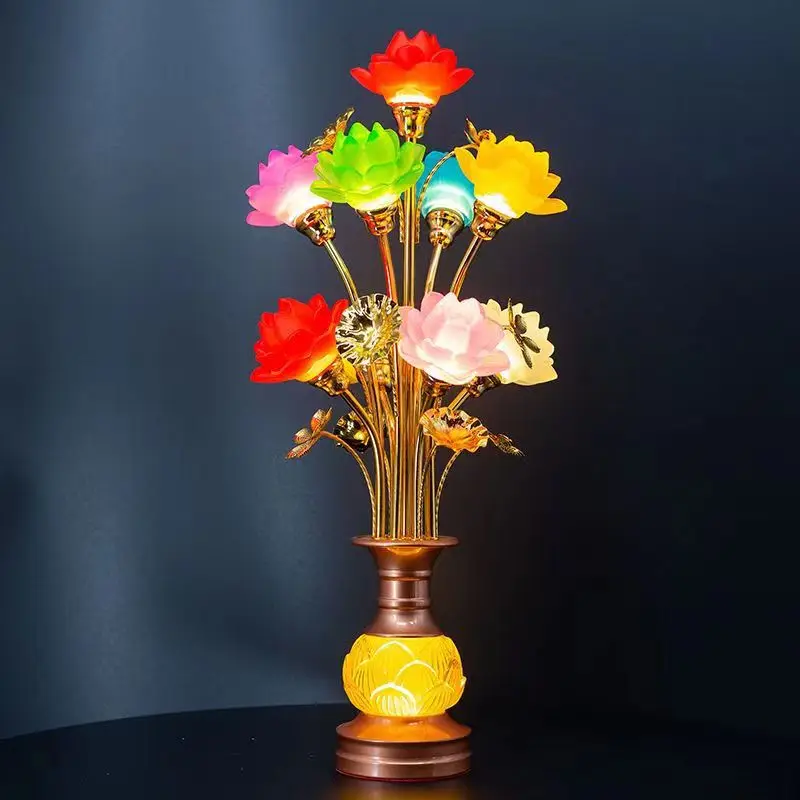 Lampada da tavolo loto Buddha lampada colorata LED per soggiorno domestico buddista tempio lampada