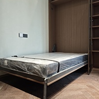 Meuble combiné moderne pour chambre d'appartement : Lit escamotable Murphy, bibliothèque, portes vitrées, quincaillerie haut de gamme, écologique, espace modulaire