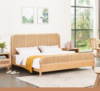 Meubles de maison et d'hôtel OEM, cadre de lit plateforme en rotin naturel tissé, teck massif, avec tête de lit pour chambres à coucher, lits avec matelas