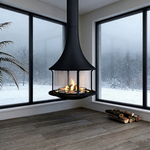Cheminée suspendue centrale élégante pour intérieur, poêle à bois avec écran en verre, vente en gros - Product Image 1
