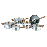 Ensembles de batterie de cuisine en gros casseroles et poêles antiadhésives en acier inoxydable 12 pièces produits de cuisine en métal modernes en bois