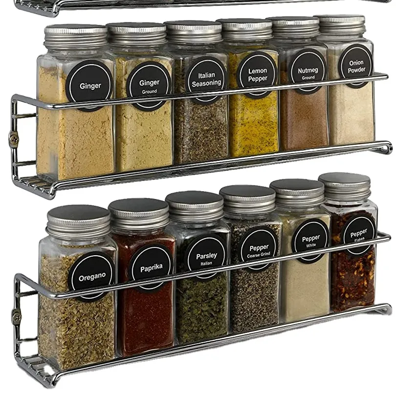 Premium Spice Rack Organizer for Cabinets or Wall Mounts - Space Saving Set of 4 Hanging Racks - Perfect Seasoning Organizer