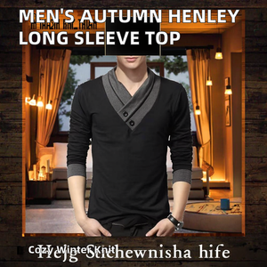 Pull en maille pour homme, col en V, manches longues, en mélange de coton, avec logo personnalisé, couleurs contrastées, chaud, pour l'automne et l'hiver, style décontracté - Product Image 2