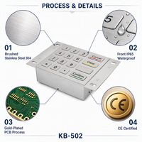 Teclado Numérico Industrial KB-502 4x4 Matrix IP65 Resistente al Agua, para Terminales ATM, Kioscos, Máquinas Expendedoras, Uso en Exteriores, Metálico