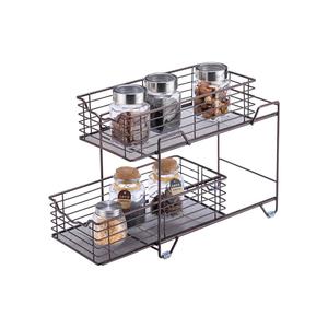 2 tier metal wire mesh sliding basket pull out kitchen spice rack cabinet organizer drawer