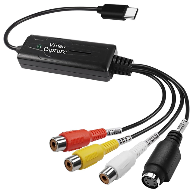 RCA AV S-Video to Type C USB-C Converter for VHS VCR DVD to Digital Plug & Play Video Capture Card Adapter