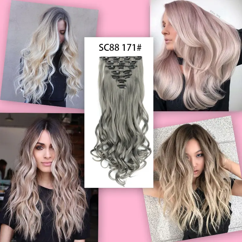 Presilha de cabelo para mulheres, extensão longa e ondulada, cabelo grosso e invisível, cabelo preto, fibra sintética macia e de cabeça cheia